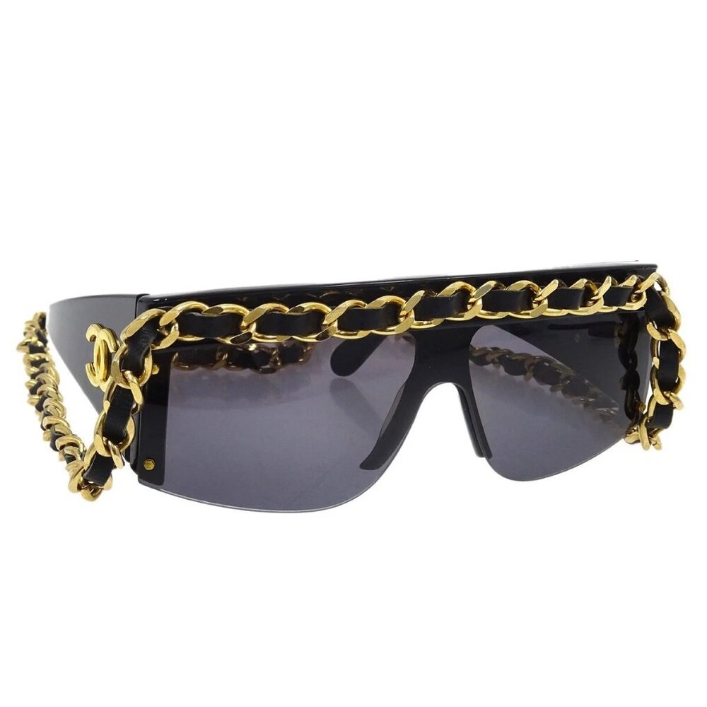 Chanel Chain Sunglasses Eyewear Black Small Good 01456 94305 191822